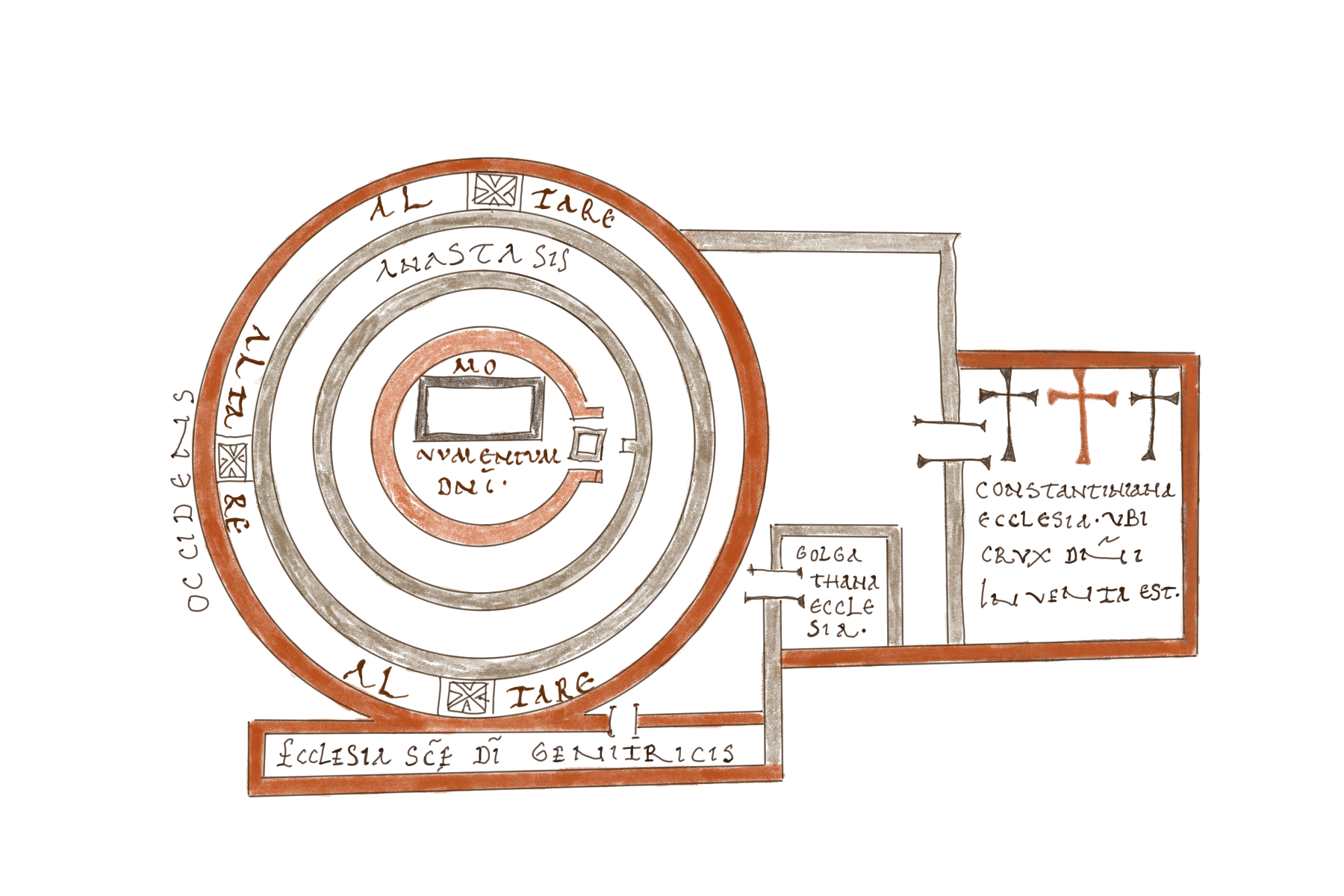 Reproduction of the plan of the church of the Saint Sepulchre (from Ms N)